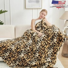 Luxurious Leopard Print Faux Fur Throw Blanket Soft Cozy Home Decor Gift New