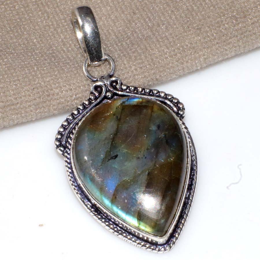 Fiery Labradorite 925 Silver Plated Pendant 2