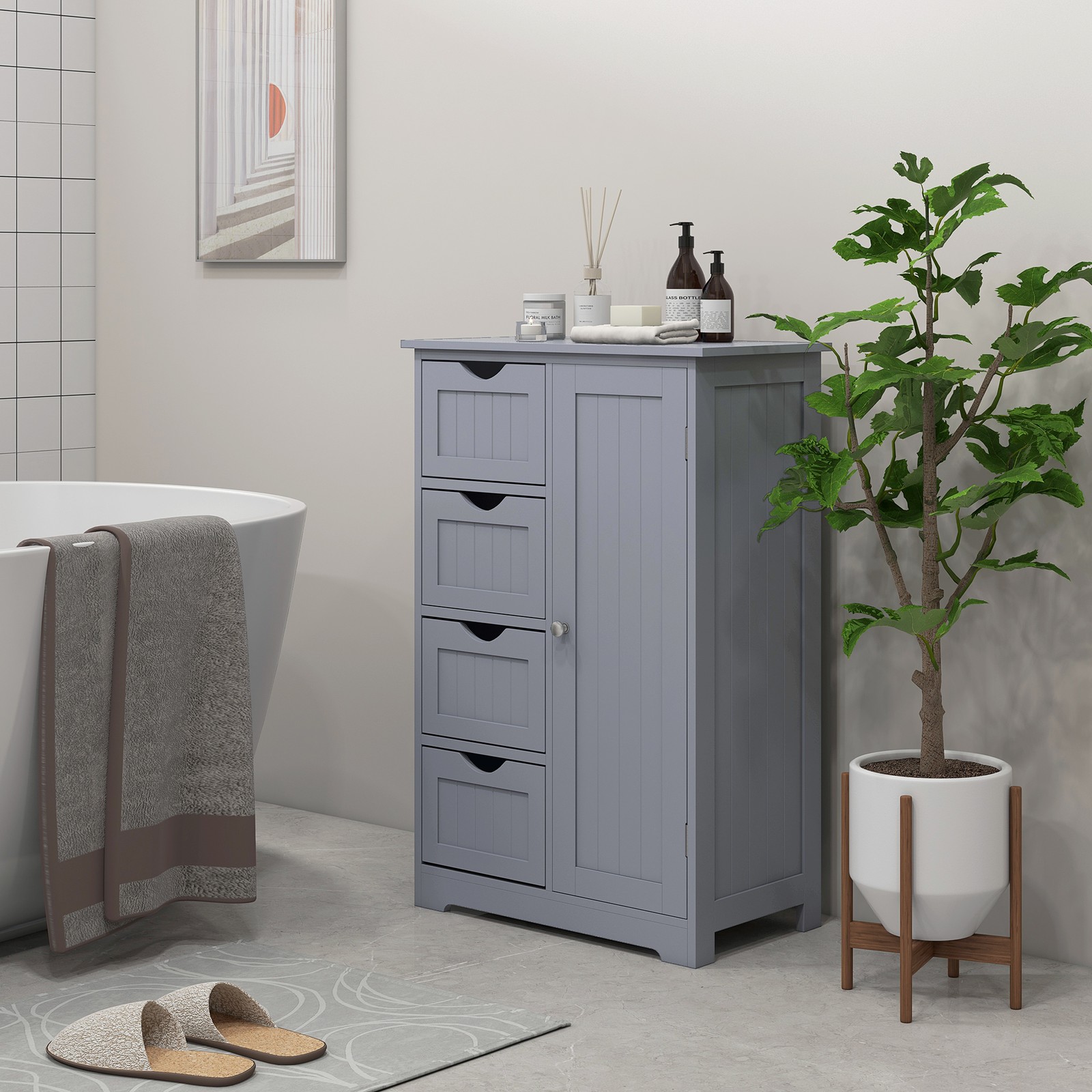 Bathroom Storage Cabinet w/ Shelf and Drawers, Side Cupboard Home Office