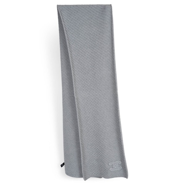 74005 authentisch Chanel grau Kaschmir 25S CC STRUKTUR STRICK Schalldämpfer Schal