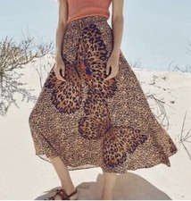 Anthropologie Farm Rio Tigress Flowy Maxi Skirt Leopard Butterfly Animal Print