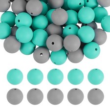 60 Pcs Silicone Beads 15mm Round Silicone Focal Bead (Grindstone Gray/Sky Blue)