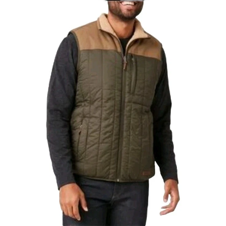 Free County Mens Reversible Quilted Sherpa Vest Size L Outdoors Hiking Green