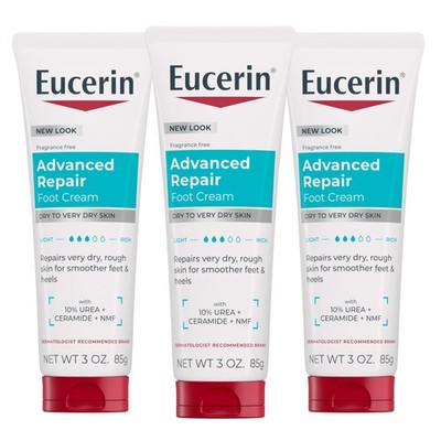 Eucerin Advanced Repair Foot Cream, Urea Enriched, 3 Fl Oz (Pack of 3), White