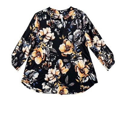 Dear Scarlett Black Floral Tunic Top Women's M Flowy Romantic Everyday