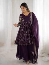 Wedding Special Purple Crunchy Silk Kurta Palazzo With Dupatta For Women