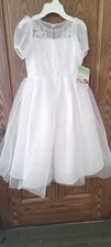 NWT Bonnie Jean Girls' White Dress Bow Lace Embroidery Communion Flower Girl