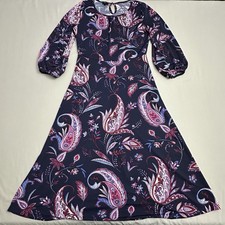 Talbots Dress Womens 2 Paisley Print 3/4 Sleeve Just Below Knee Length Fit Flare