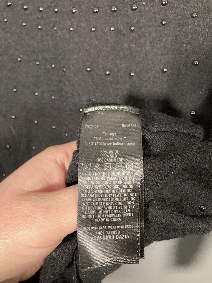 TED BAKER WOOL/CASHMERE Jumper - Size UK8 - Black - Great Condition - Women’s - Image 3 of 4