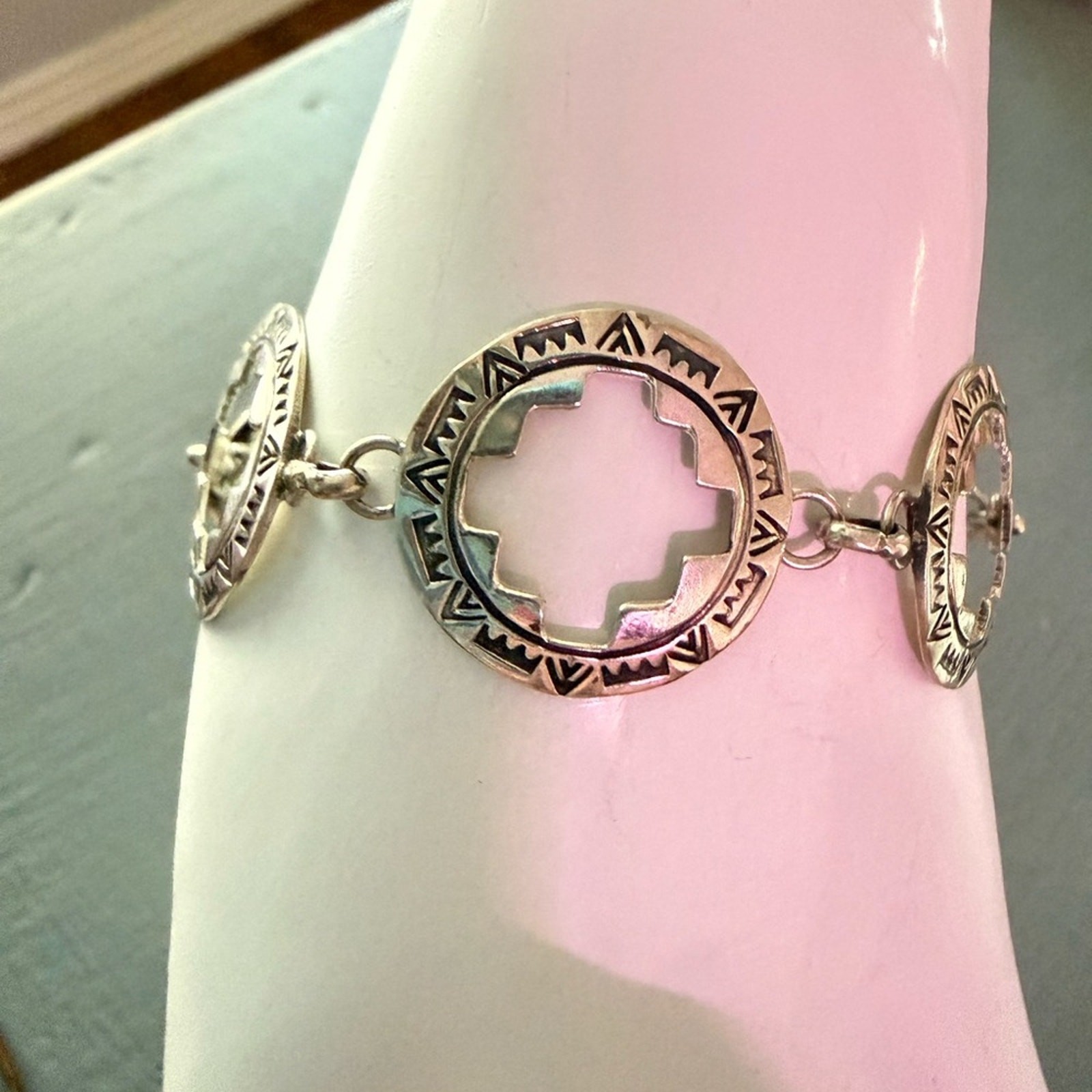 Sterling Silver Native Circle Linked Bracelet - image 2