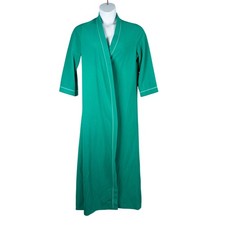 Vanity Fair Vtg Green Dacron Polyester Maxi Robe Loungewear Medium Made in USA