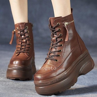 Women Fashion Round Toe Platform High Heels Creepers Punk Thick Sole Ankle Boots