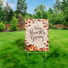 Happy Thanksgiving Yard Sign Pumpkins Cornucopia Fall Leaves Yard Decor