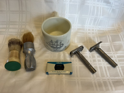 Vintage Old Spice Shaving Cup With Rubberset Brushes Two Gillette Safety Razor