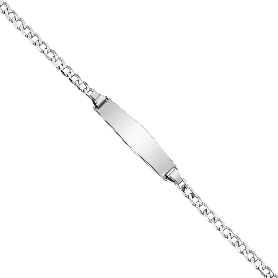 14K Solid White Gold Soft Curb Link ID Bracelet - Image 3 of 4
