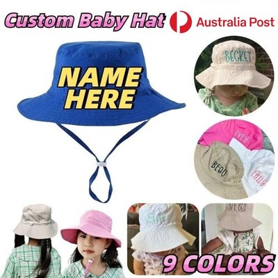 Personalised Bucket Hat Beach Sun Cap Baby Custom Text Adjustable Child Care Kid