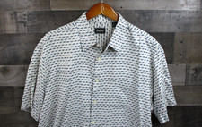 Neiman Marcus Shirt Mens XL White Geometric Silk Rayon Short Sleeve Button Front