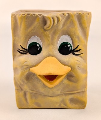 Hand Painted Scioto 2004 Ceramic Paper Bag Duck Planter