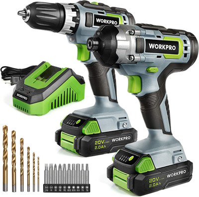 20V Cordless Drill Set with 2 Batteries & Fast Charger - Power Tools Combo