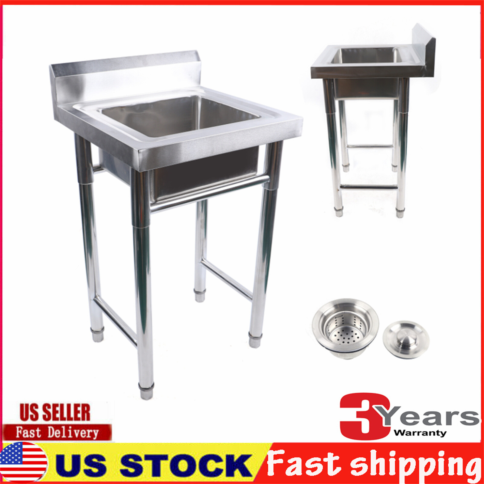 201 Stainless Steel Utility Sink, One Compartment Workbench Sink Commercial Sink eBay