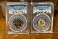 2004 S Nickel 5C PCGS PR69DCAM Peace Medal & Keel Boat. SET OF 2 COINS!! 