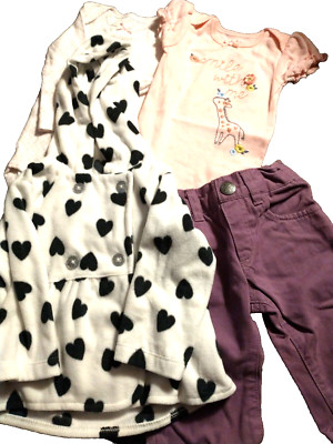 Baby Girls 3M Outfit  Super Cute 4-Piece (2 One Piece, Fleece Hoodie Pants) A10