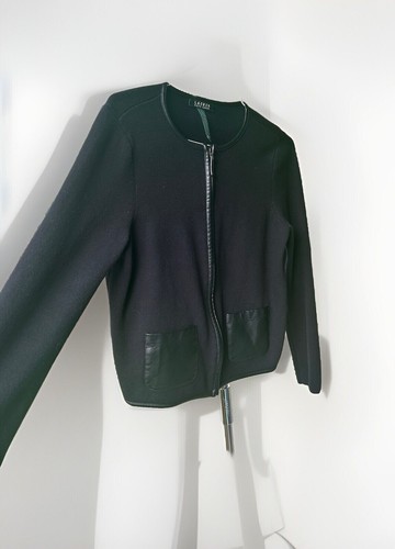 Ralph Lauren Black Suit Jacket Women Medium Fancy Knit Cardigan Zip Pockets - Picture 3 of 19