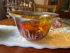 Bol poinçonné vintage en verre de carnaval irisé or violet marigold feuille de raisin XL