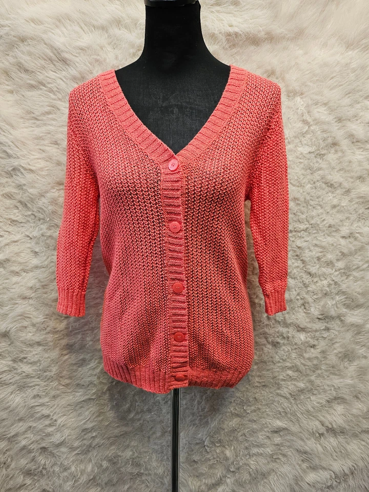 Kenneth Cole Women's Coral Linen Blend Knit Buttons Up Cardigan Size L - Image 2 of 4