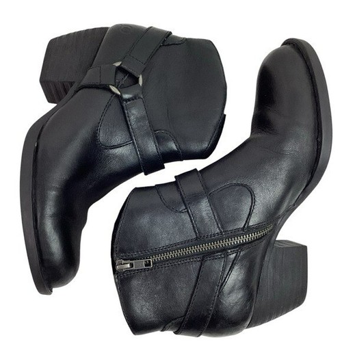 Born Womans 9 Harness Strap Zip Leather Western Ankle Boots F54009 Black - Photo 7/16