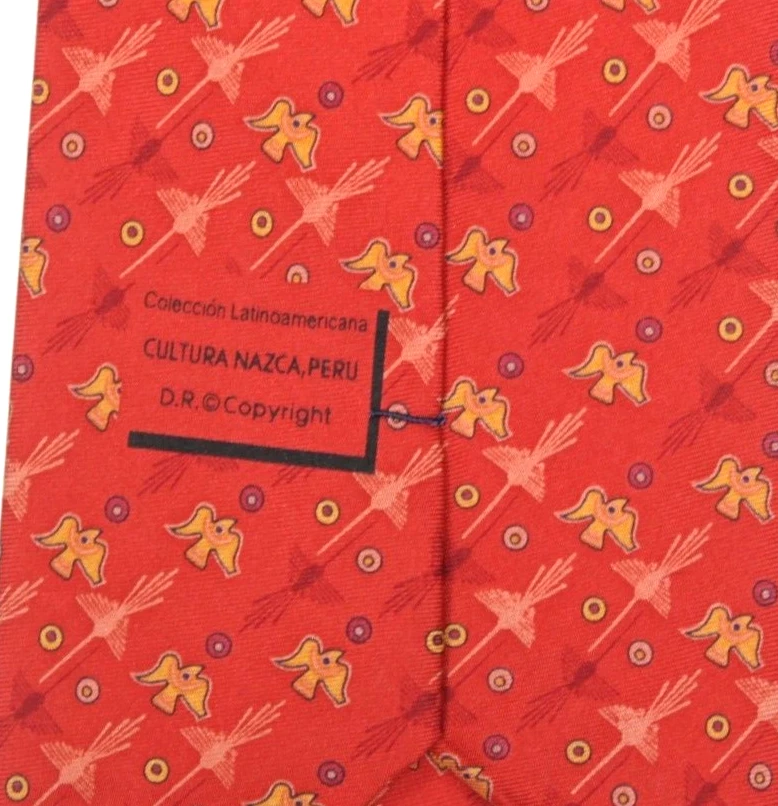 PINEDA COVALIN Cultura Nazca, Peru Spirit Bird in Flight Red Men's Silk Neck Tie - Image 4 of 4