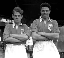 Ernie Taylor and Bill Perry of Blackpool FC pose for the camera 1950s Old Photo