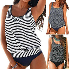 Women's Striped Plus Size Padded Swimsuit Tankini Sets Summer Swimwear Beachwear