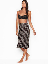 Victoria's Secret Midi Slip Skirt, Black/White Floral, Viscose, Size XL, NWT