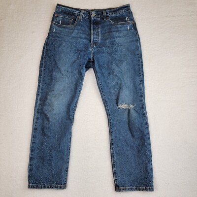 Levis 501 Premium Big E Size 30 Distressed Blue Denim