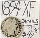 1894 P Silver Barber Quarter (XF) Details ENN Coin & Cards