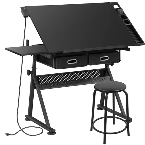 Adjustable Drafting Table and Stool Set with Outlet and Storage Drawers 3 Colors - Picture 13 of 26