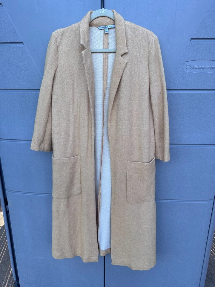 Cárdigan largo de mujer ZARA manga larga frente abierto amarillo talla M Foto 2 de 4