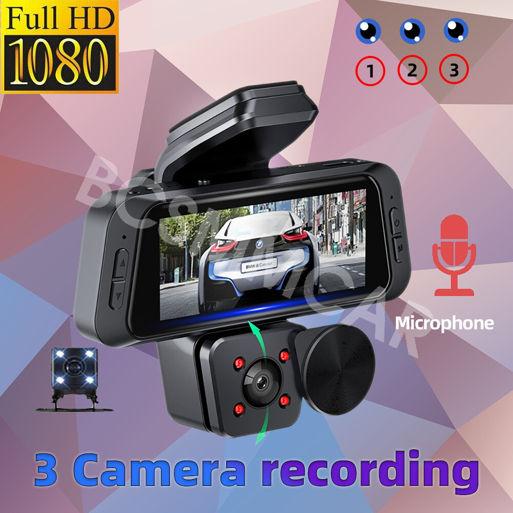 Interior Rear Camera 1080P Car Dash Cam DVR Video Recorder Front/Interior/Rear Camera Night ...