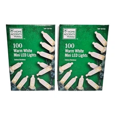 2 Boxes Home Accents 100 Warm White Mini LED INDOOR/OUTDOOR 28ft 10in Green Wire