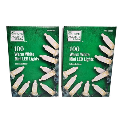2 Boxes Home Accents 100 Warm White Mini LED INDOOR/OUTDOOR 28ft 10in Green Wire