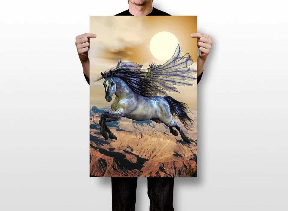 Pegaso Caballo Unicornio Fatansia Seda Impresión Nuevo Arte de Pared Decoración del Hogar - PÓSTER 20x30 Foto 2 de 4