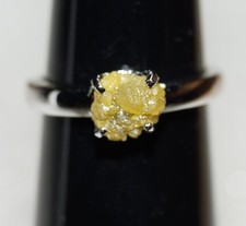 0.50ct Natural Yellow Uncut Rough Raw Diamond ring Engagement wedding 925 Silver
