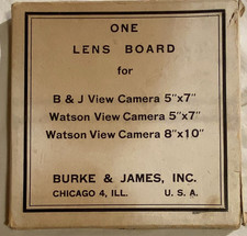 ORIG Burke  James Wooden Lens Board BOX Undrilled NOS Rare Find WATSON Camera