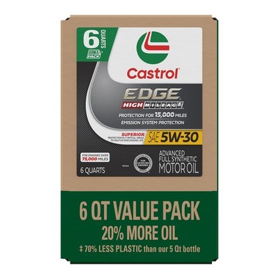 Castrol EDGE High Mileage 5W-30 Advanced Full Synthetic Motor Oil, 6qt, Amber 