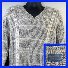 Pendleton Sweater Mens XL Grey V-Neck Virgin Wool Marled Cable Knit USA Made