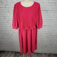 VTG More Promises Pink 3/4 Sleeve Wrap Tie Blouson Midi Dress USA Made Size 14