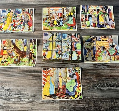 Vntg Puzzle Block Snow White All Sides Fairytale Princess Collectible EUC Multi