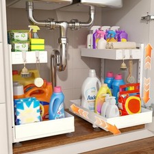 Under Sink Organizer 2 Pack 2-Tier Metal Slide-Out Height Adjustable