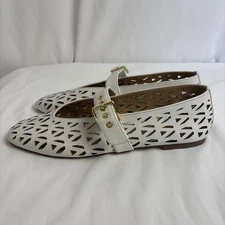Ann Taylor White Gold Perforated Buckle Ballet Flats 8.5M Mary Jane 